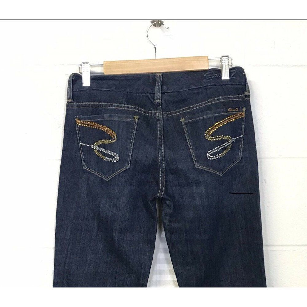 Seven7 Jeans Women's Bootcut Dark Wash Low Rise Jeweled Pocket Sz 28 See Sizing